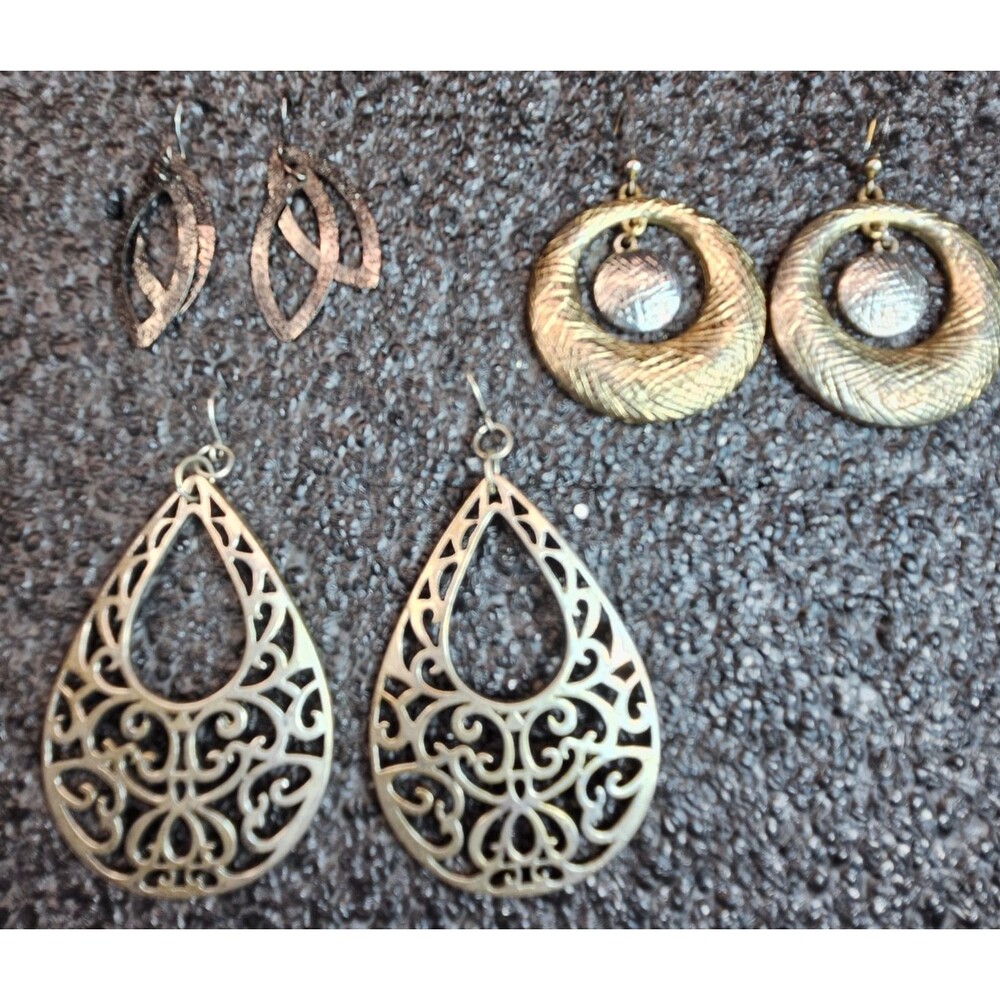 Set of 3 Vintage Metal Dangle Earrings (read)